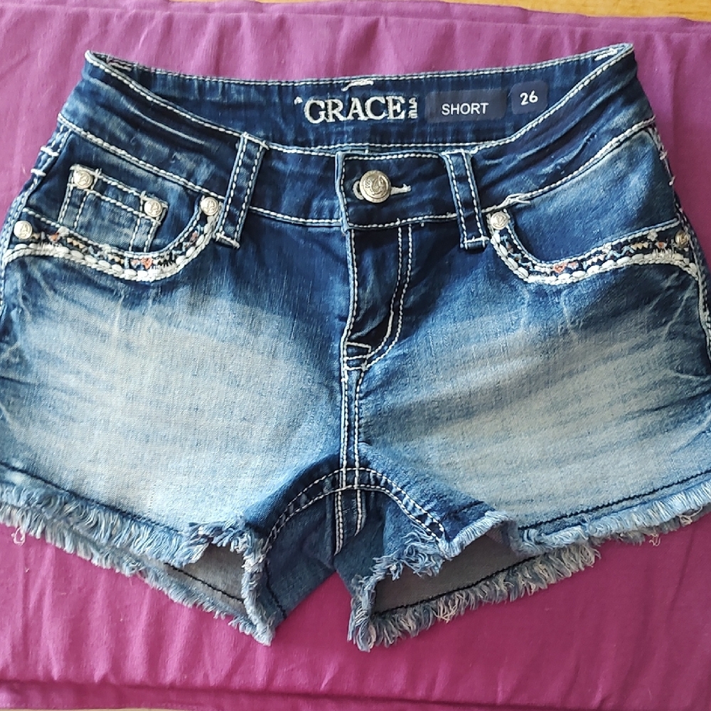 Grace Women's Distressed Blue Denim Shorts Never Worn